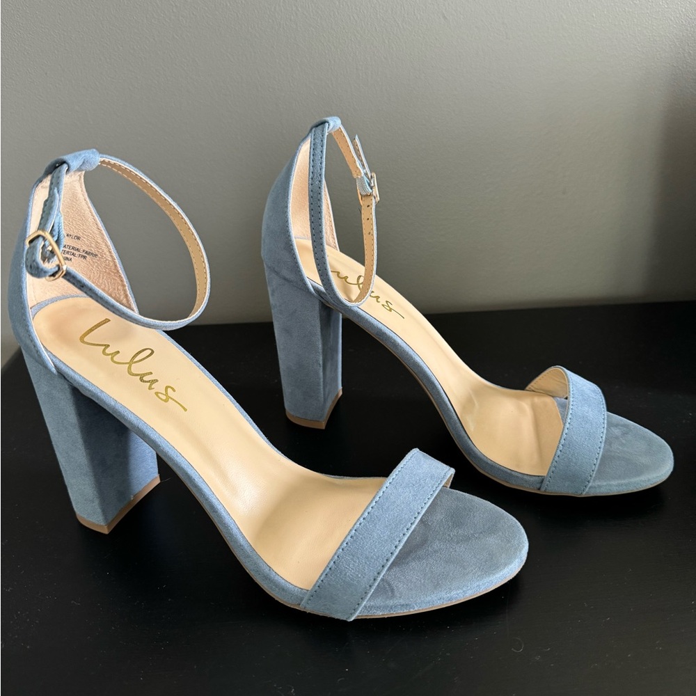 Lulus Taylor Blue Suede ankle strap heel